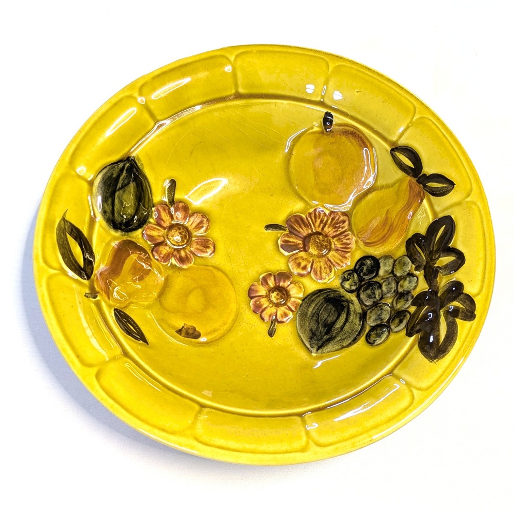 Vintage 1966 Los Angeles Potteries 36 Yellow Fruit Bowl Ceramic MCM Dish 12"